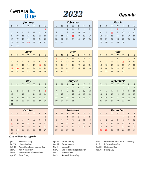Uganda Calendar 2022