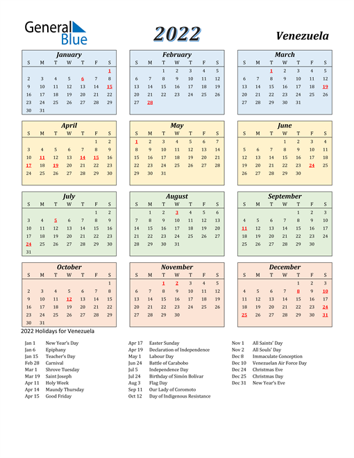 Venezuela Calendar 2022