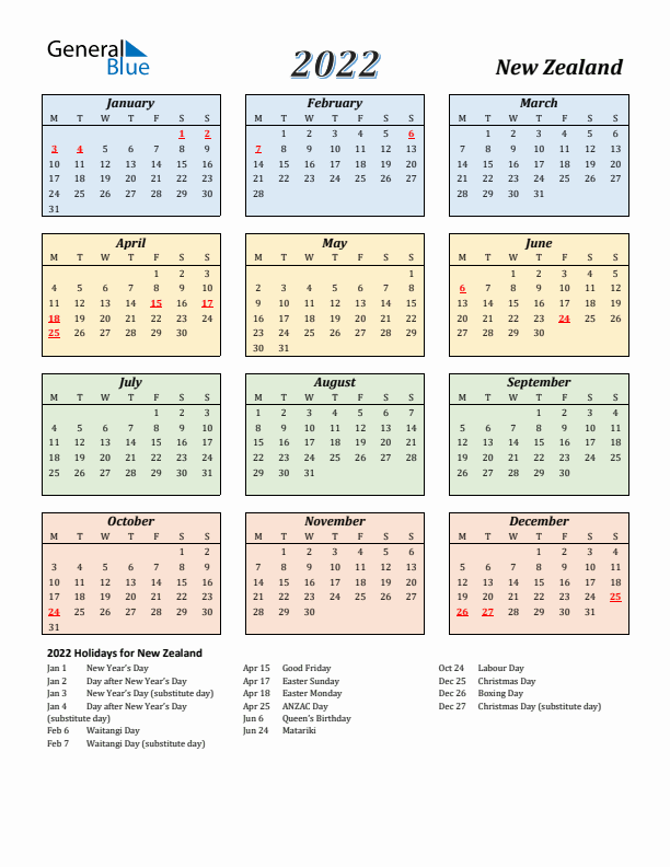 2022 New Zealand Calendar With Holidays 4691
