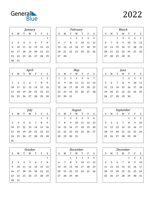 Blank Calendar 2022