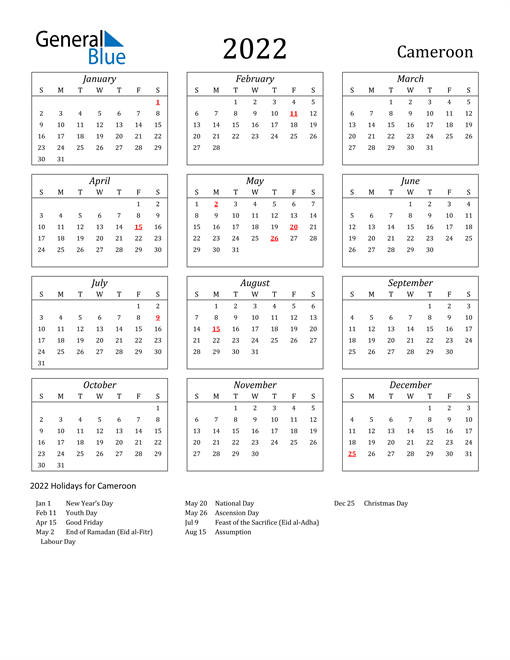 2022 calendar cameroon with holidays