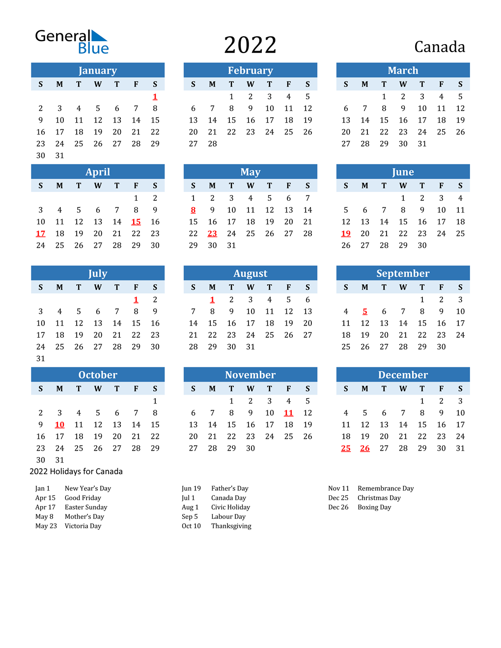 Printable Calendar 2022 23 2022 Canada Calendar With Holidays