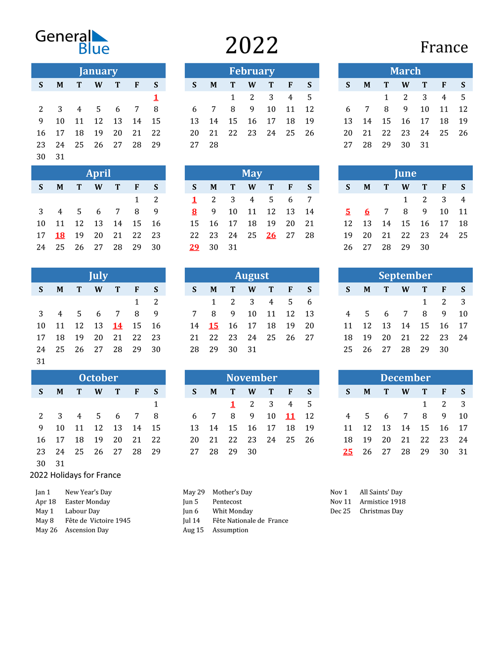 French Calendar 2022 2022 France Calendar With Holidays