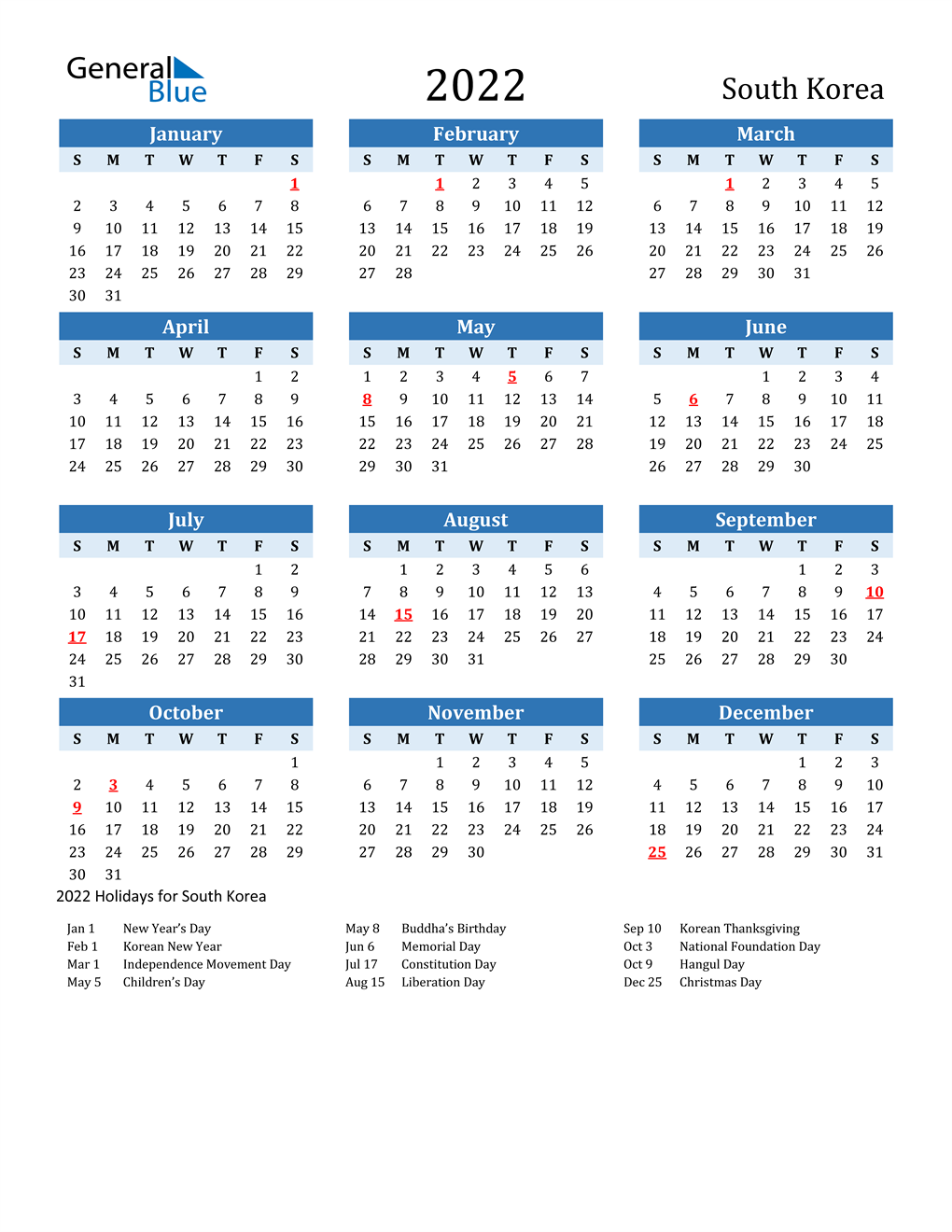 Korean Calendar 2022 2022 South Korea Calendar With Holidays