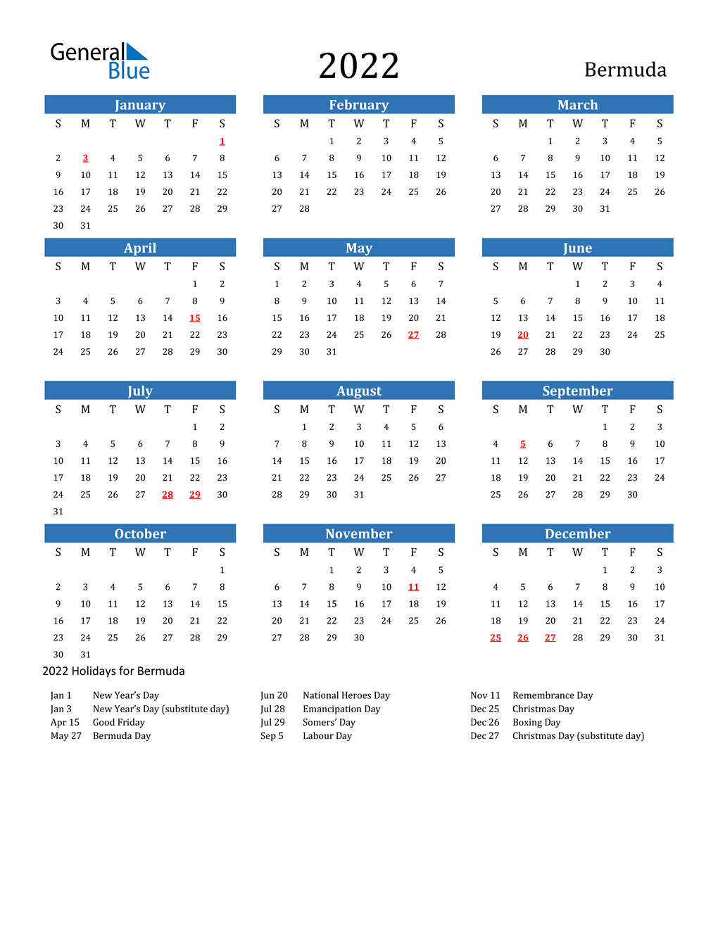 Holiday Calendar 2022 2022 Bermuda Calendar With Holidays