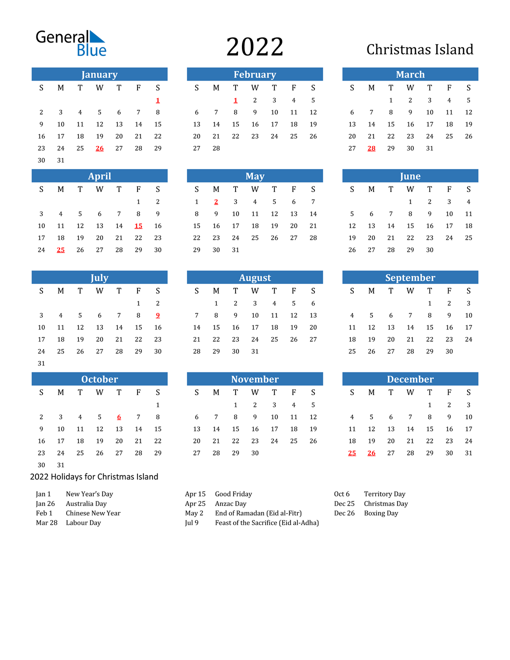 Christmas 2022 Calendar 2022 Christmas Island Calendar With Holidays