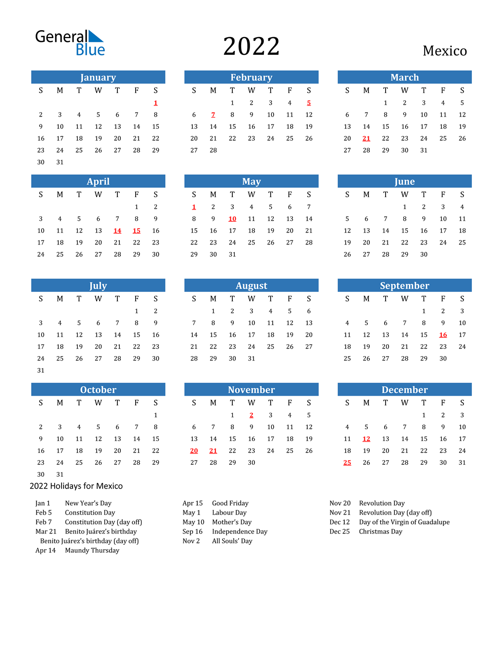 Mexican Calendar Names 2022 2022 Mexico Calendar With Holidays