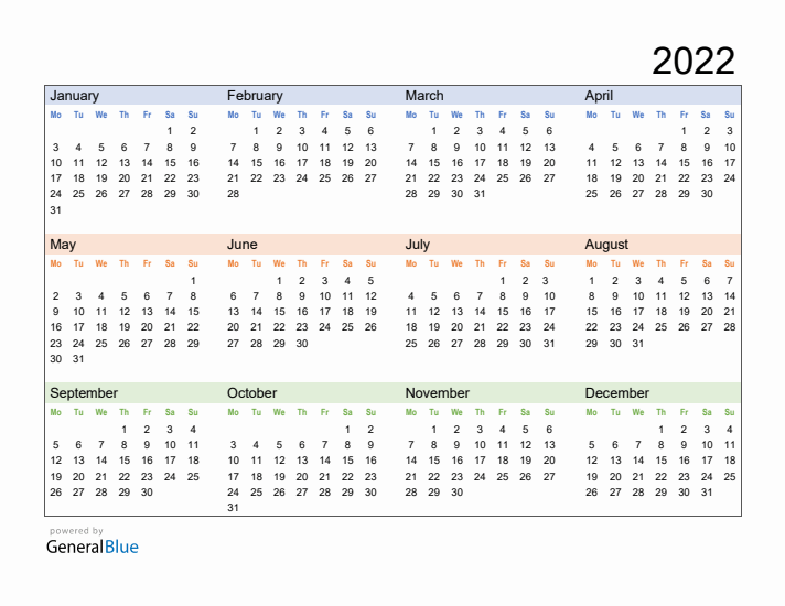 Free Downloadable 2022 Yearly Calendar Template 