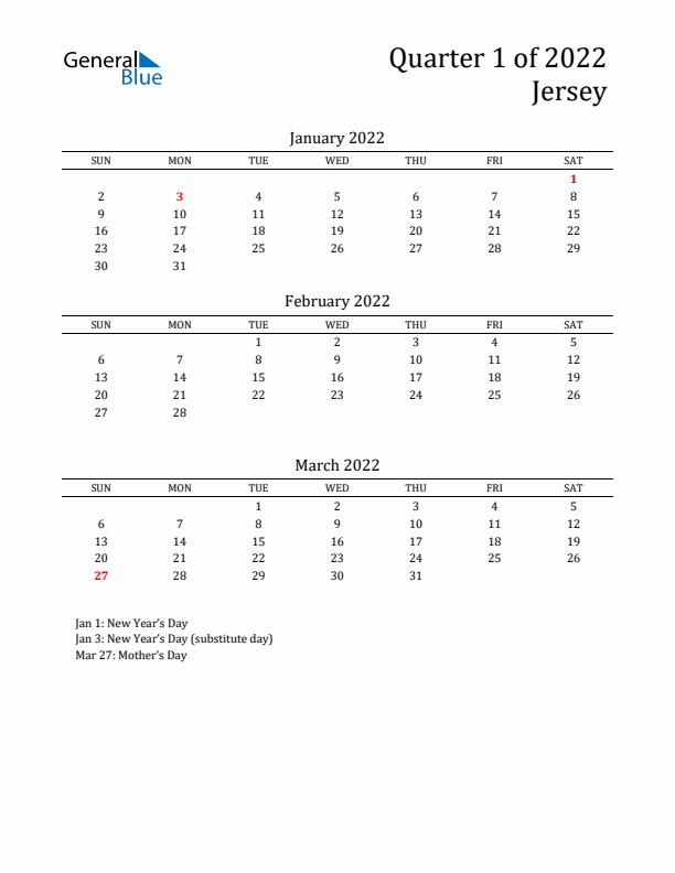 Quarter 1 2022 Jersey Quarterly Calendar