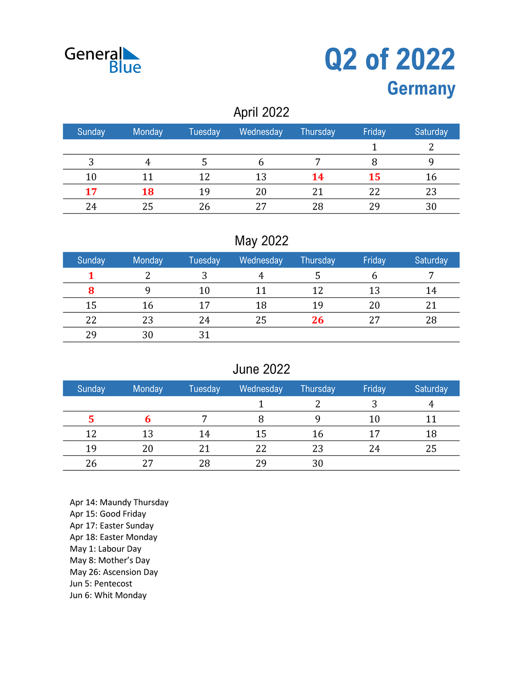  Germany 2022 Quarterly Calendar 