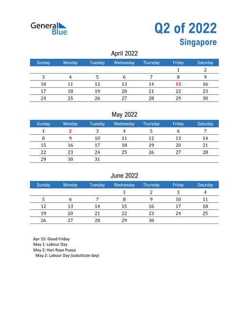  Singapore 2022 Quarterly Calendar 