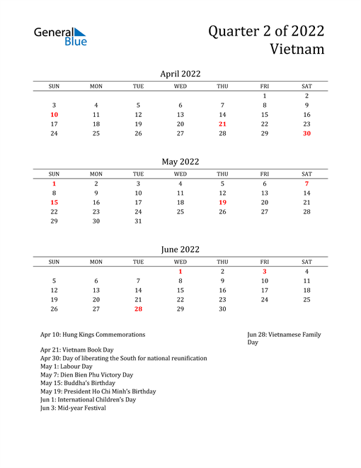 2022 Vietnam Quarterly Calendar