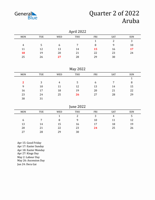 Quarter 2 2022 Aruba Quarterly Calendar