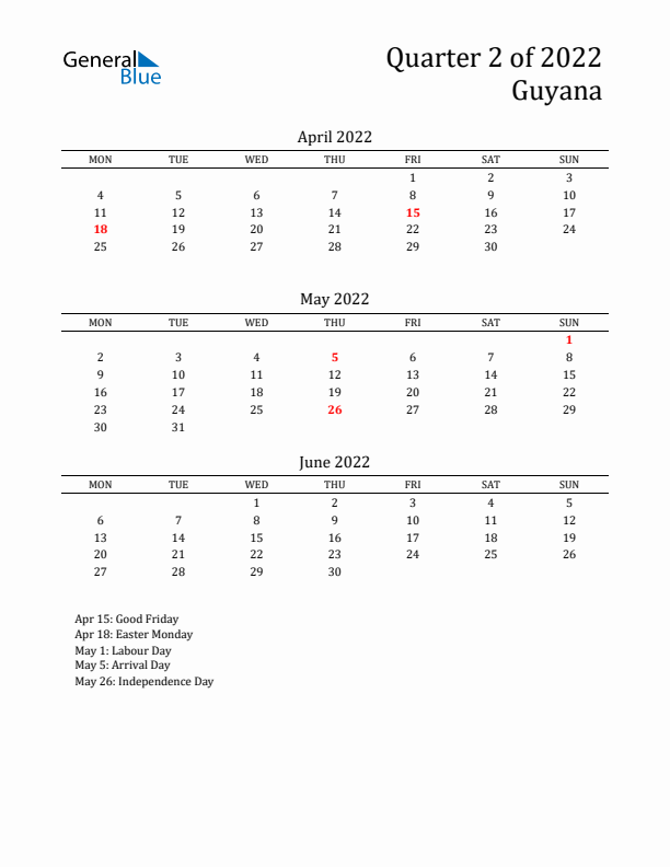Quarter 2 2022 Guyana Quarterly Calendar