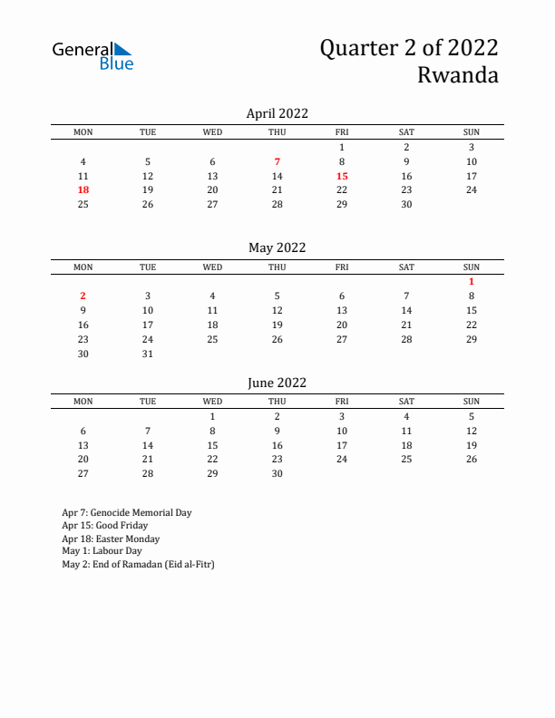 Quarter 2 2022 Rwanda Quarterly Calendar