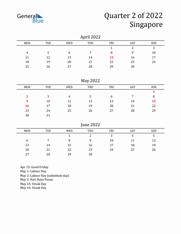 Quarter 2 2022 Singapore Quarterly Calendar