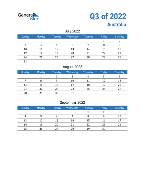  Australia 2022 Quarterly Calendar 