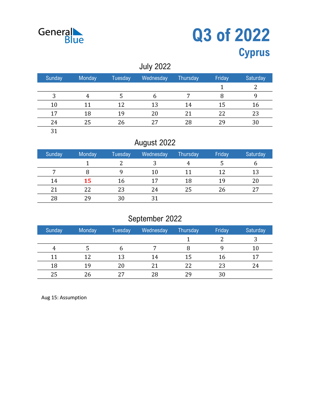  Cyprus 2022 Quarterly Calendar 