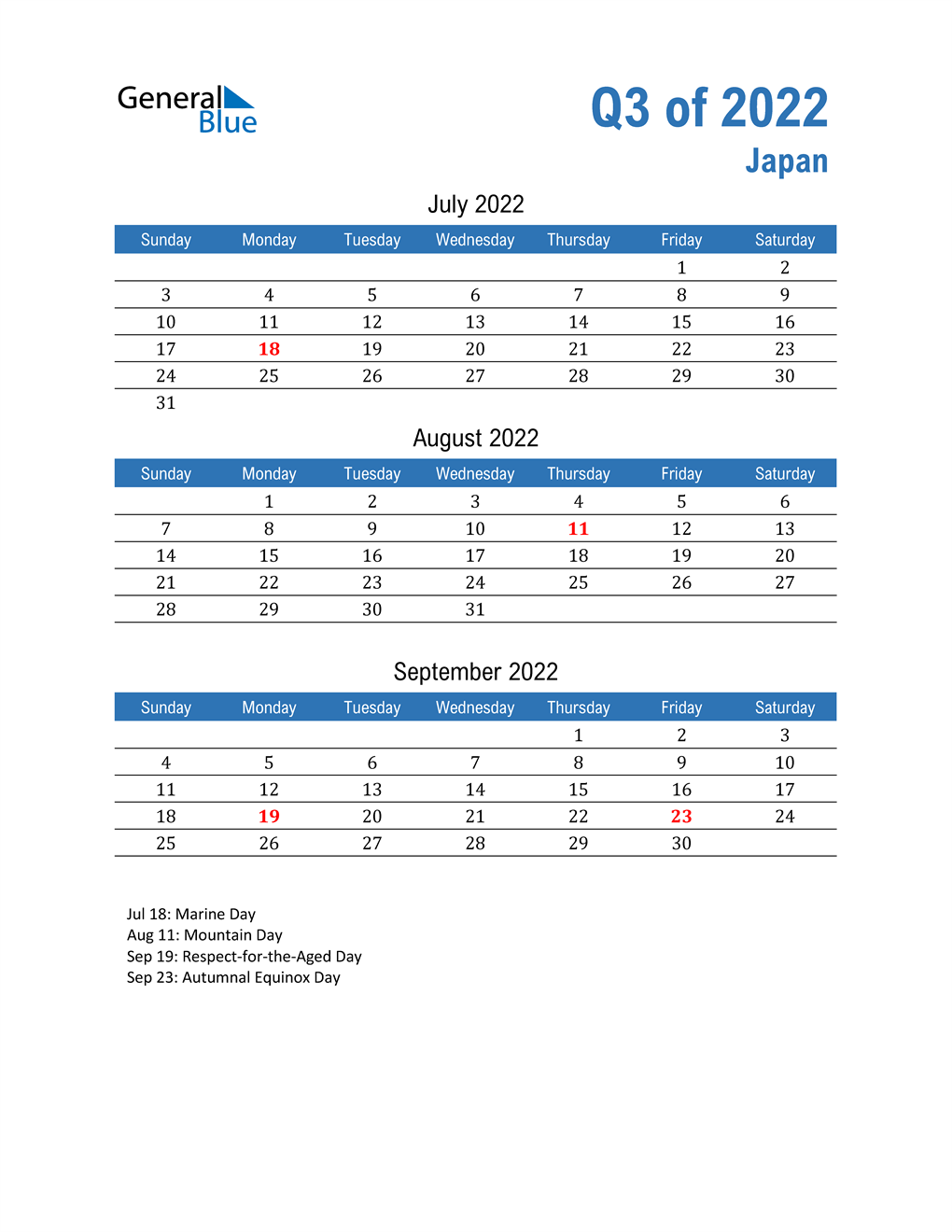  Japan 2022 Quarterly Calendar 