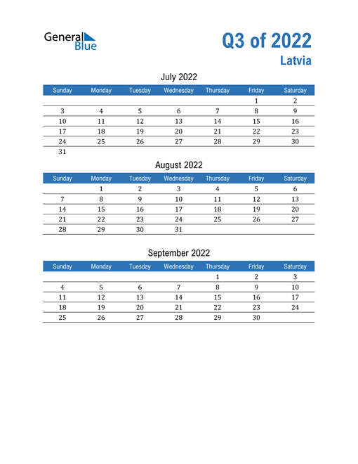  Latvia 2022 Quarterly Calendar 