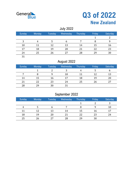  New Zealand 2022 Quarterly Calendar 