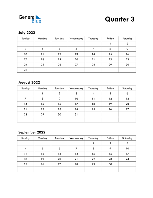 Q3 2022 Quarterly Calendar Pdf Word Excel 4360