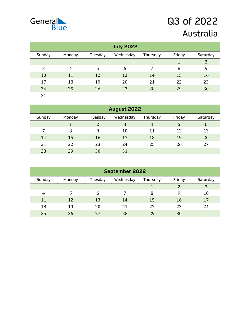  Quarterly Calendar 2022 with Australia Holidays 