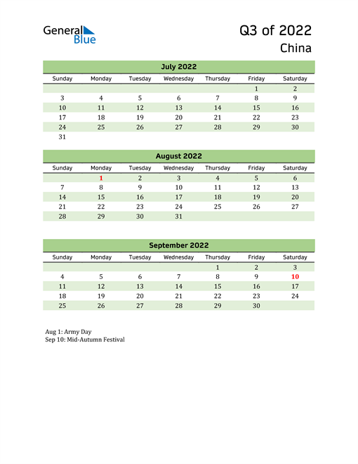  Quarterly Calendar 2022 with China Holidays 