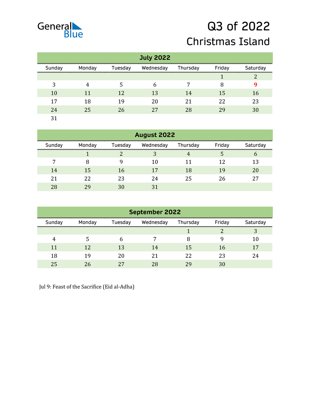  Quarterly Calendar 2022 with Christmas Island Holidays 