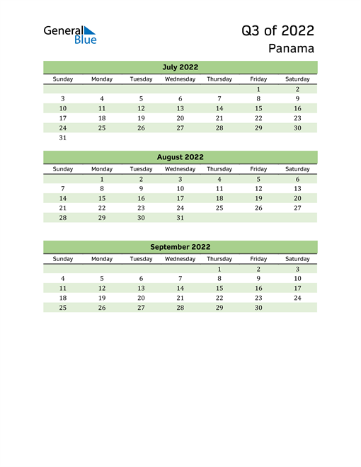 Quarterly Calendar 2022 with Panama Holidays 