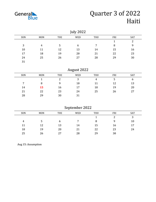  2022 Haiti Quarterly Calendar