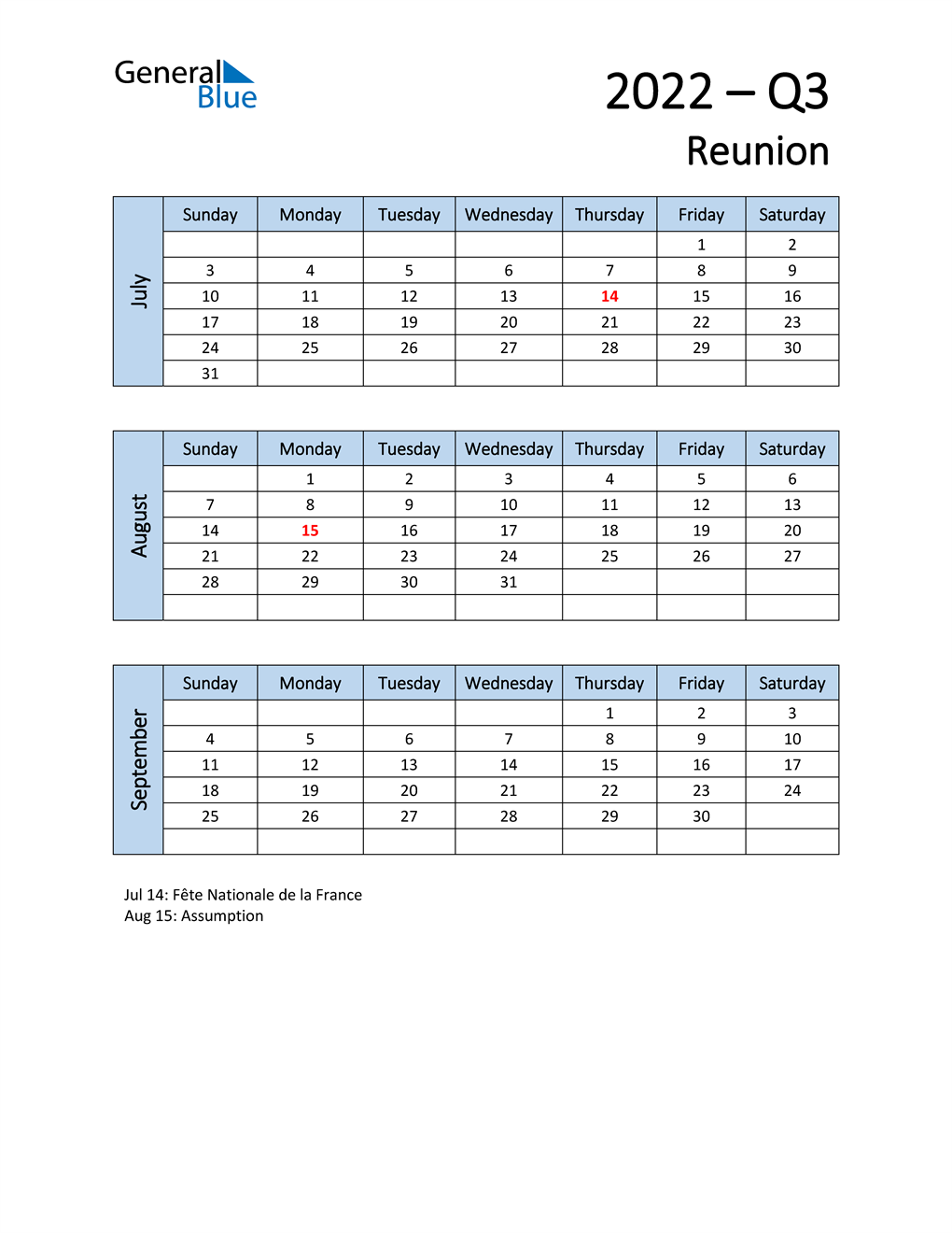  Free Q3 2022 Calendar for Reunion