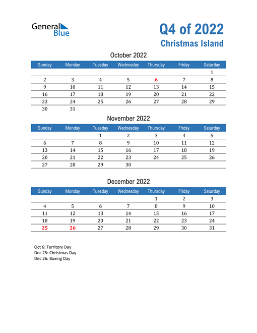  Christmas Island 2022 Quarterly Calendar 