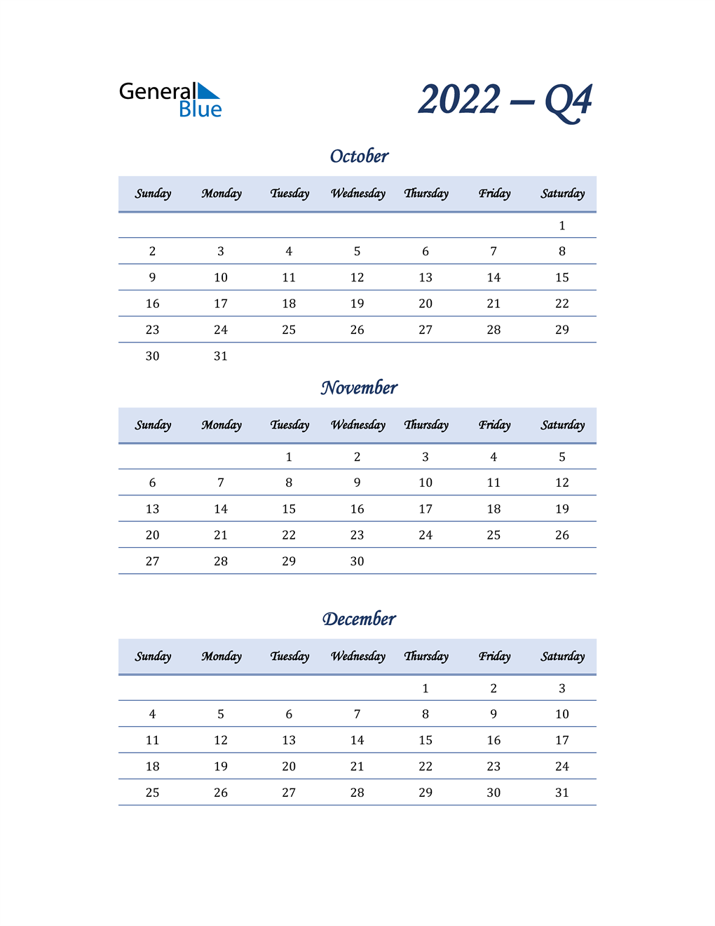  2022 Quarterly Calendar