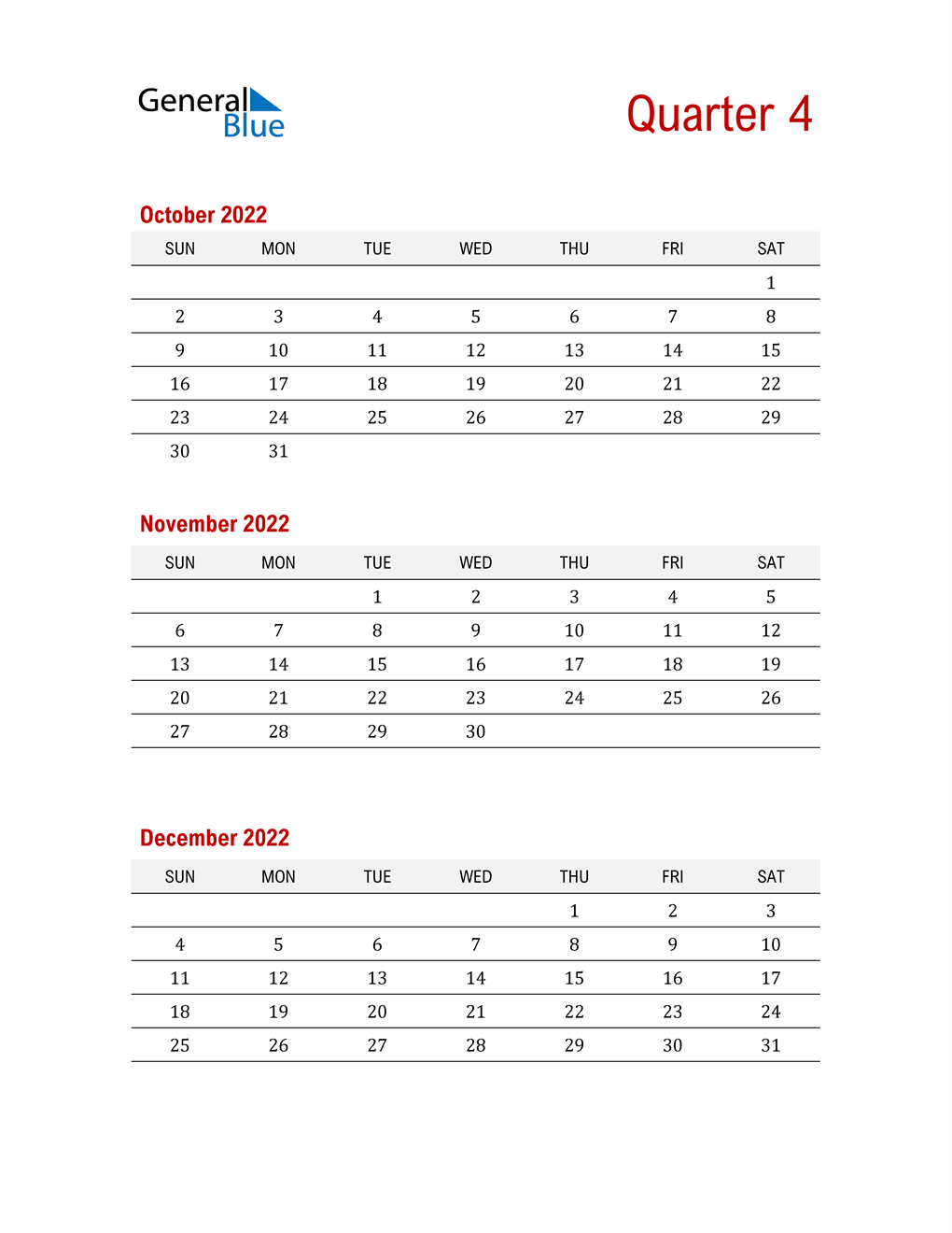  Three-Month Printable Calendar 2022
