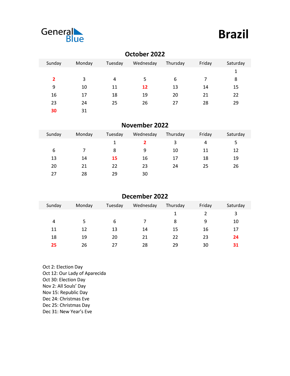 q4 2022 quarterly calendar for brazil