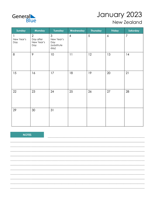 January 2023 Calendar With New Zealand Holidays 0030
