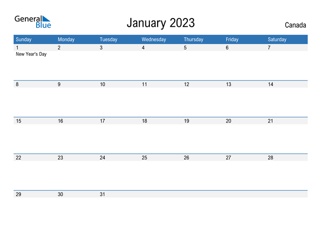 Canada January 2023 Calendar with Holidays
