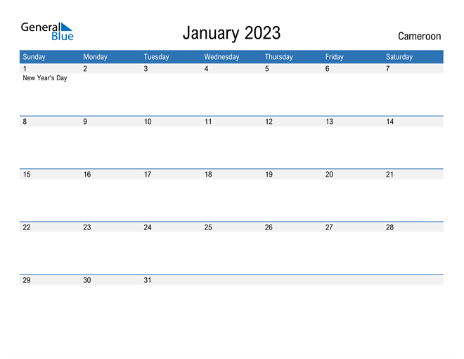 January 2023 Calendar With Cameroon Holidays