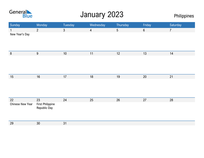 January 2023 Calendar with Philippines Holidays