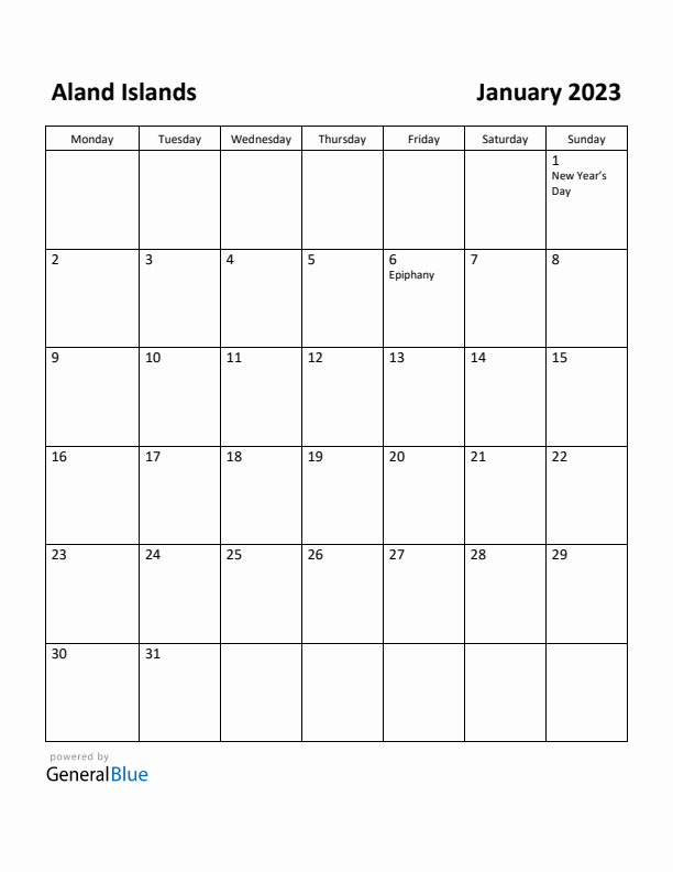 January 2023 Calendar with Aland Islands Holidays