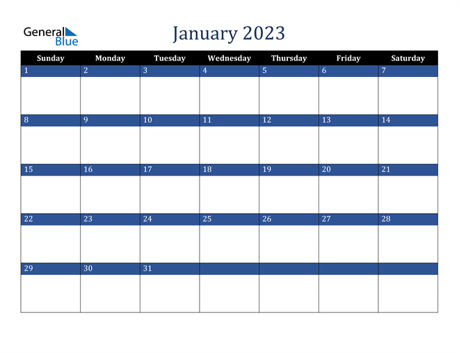  Calendar for January 2023 in PDF, Word and Excel