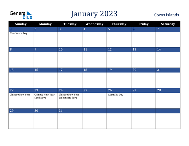 January 2023 Cocos Islands Calendar
