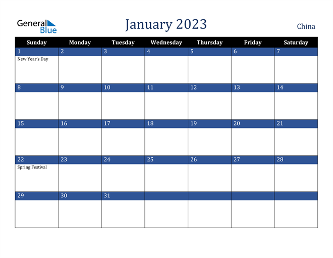 January 2023 China Calendar
