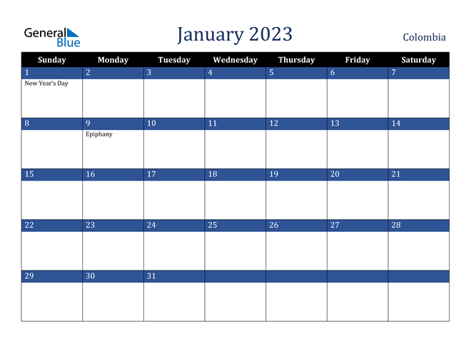 January 2023 Colombia Calendar