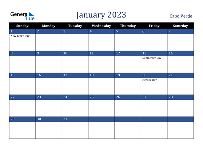 January 2023 Cabo Verde Calendar