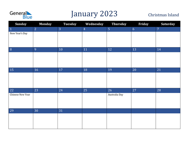 January 2023 Christmas Island Calendar