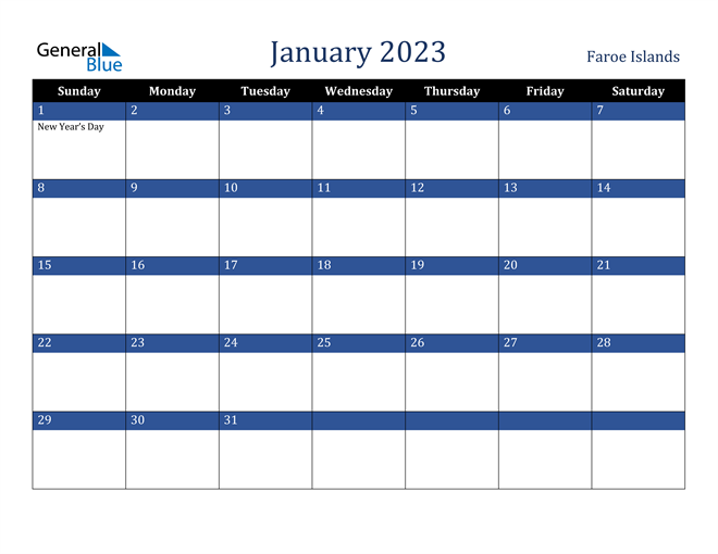 January 2023 Faroe Islands Calendar