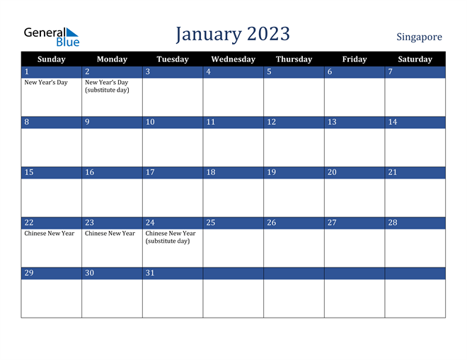 singapore january 2023 calendar with holidays