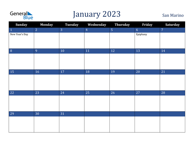 January 2023 San Marino Calendar